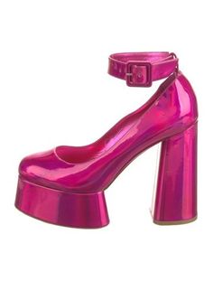 Christian Louboutin Patent Leather PumpsMetallic & PinkLeather TrimRound-ToesPlatformWrap-Around Straps & Buckle Closure at AnklesDesigner Fit: This style typically runs a half size to a full size small. Patent Leather Pumps, Leather Pumps, Pump Shoes, Patent Leather, Christian Louboutin, Pumps, Women Shoes, Leather