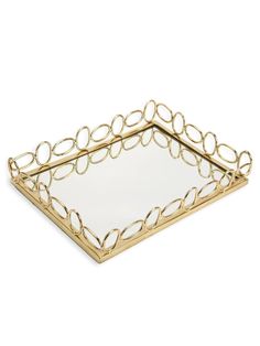 Oblong Decorative Mirror Glass Tray with Stainless Steel Gold Oval Design Sold by KYA Home Decor. Mirror Tray Decor, Oblong Mirror, Flower Arranging Tutorial, Basement Family Room, Mirror Tray, Glass Tray, Candle Tray, Vanity Tray, Everly Quinn