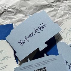 blue and white wedding stationery with qr code