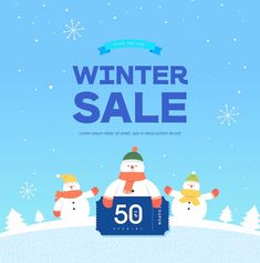 an advertisement for winter sale with snowmen