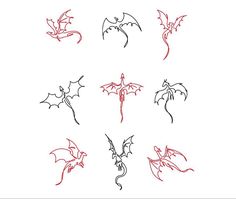 six different types of dragon tattoos on white paper