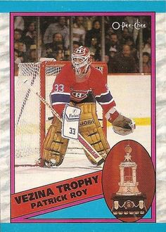 a hockey card with an image of a goalie