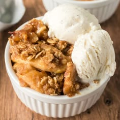 two bowls filled with dessert and ice cream