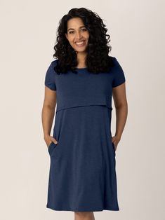 Eleanora Bamboo Maternity & Nursing Dress | Navy Heather - Kindred Bravely Kindred Bravely, Pumping Bras, Maternity Nursing Dress, Nursing Pads, Pregnancy Wardrobe, Motherhood Journey, Lounge Dress, Nursing Dress, Hot Flashes