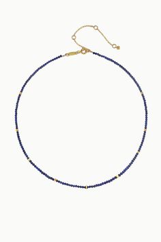 Classic and timeless, our Lapis Lazuli gemstone beads necklace makes it easy to show off your individual style, while adding a pop of color to your everyday look. Mix and match with other gemstone necklaces, chains and charms to stylize your own personalized look! Lapis Lazuli: Inner Power - Wisdom - Manifestation Necklace Length: 16" + 1" extender Gemstone Bead Size: 3 mm Cushion Cut Metal: Sterling Silver & 18K Gold Vermeil Everyday Gemstone Beaded Necklaces With Round Beads, Everyday Rondelle Gemstone Beads Necklace, Everyday Round Gemstone Beads Necklace, Everyday Lapis Lazuli Jewelry With Gemstone Beads, Everyday Sapphire Gemstone Necklace, Spiritual Lapis Lazuli Necklace With Faceted Beads, Sapphire Gemstone Beads Necklace In Lapis Lazuli, Sapphire Lapis Lazuli Necklace With Gemstone Beads, Sapphire Single Strand Necklace With Round Beads