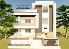 an architectural rendering of a modern house