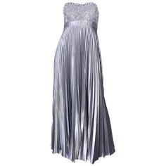 For Sale on 1stDibs - Beautiful vintage 90s BADGLEY MISCHKA Couture quality metallic silver gray strapless evening gown! Features a fitted boned lace bodice with silver sequins Silver Strapless Evening Dress For Prom, Silver Strapless Fitted Evening Dress, Silver Fitted Strapless Evening Dress, Elegant Silver Strapless Dress For Prom, Silver Strapless Evening Dress With Sequins, Silver Lace Evening Dress, Ingenue Ethereal, Ethereal Classic, Vintage Evening Gowns