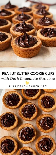 peanut butter cookie cups with dark chocolate ganache