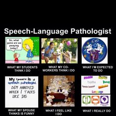 a poster with some pictures and words in the bottom right hand corner, which says speech language pathologist what do you think?