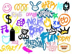 an image of graffiti on the wall with different colors and shapes to choose from,