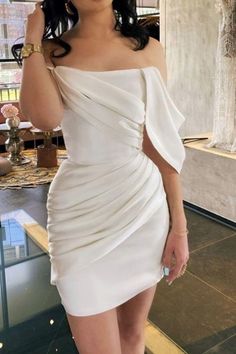 Off The Shoulder Homecoming Dress, Wedding Dress Short, Off The Shoulder Wedding Dress, Shoulder Wedding Dress, Homecoming Dress Short, Mini Homecoming Dresses, White Mermaid, Dress With Pleats, Minimalist Wedding Dresses