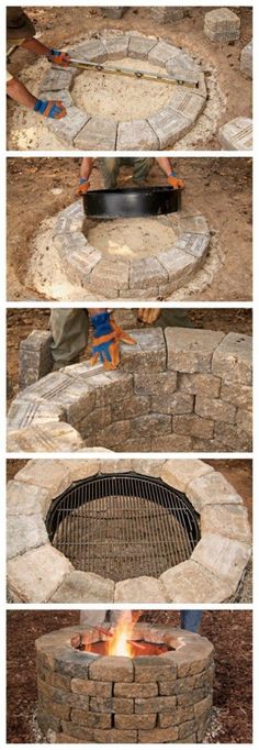 an outdoor fire pit made out of stone