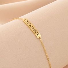 🌟 Tell your story with this dainty personalized bar bracelet! Engrave it with a name, initial, or special coordinates for a meaningful touch 💖. Perfect for stacking or wearing solo, this bracelet makes a beautiful gift! #PersonalizedJewelry #CustomBracelet #GiftForHer #StackingJewelry Minimalist Metal Name Bracelet As Gift, Minimalist Stainless Steel Jewelry With Adjustable Length, Simple Adjustable Jewelry As A Gift, Minimalist Metal Bracelets As Gift, Minimalist Metal Bracelet For Gift, Minimalist Metal Bracelets For Gifts, Minimalist Gold Jewelry For Friendship, Minimalist Charm Bracelet As A Gift, Minimalist Charm Bracelet As Gift