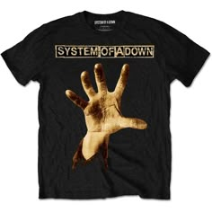 a black t - shirt with the words system of a down on it's left hand