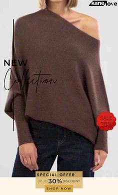 Solid Crew Neck Long Sleeve Top Chic Brown Tops For Winter, Oversized Brown Winter Top, Comfortable Brown Long Sleeve Sweatshirt, Luxury Brown Long Sleeve Sweatshirt, Ladies Tops Fashion, Long Sleeve Tops, Shop Now, Crew Neck, Long Sleeve