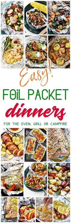 the cover of easy foil packet dinners for the oven, grill or campfire