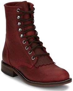 Justin Women's McKean Lace-Up Boots - Round Toe , Red Lace Up Cowboy Boots, Womans Cowboy Boots, Roper Boots Women's Outfit, Miz Mooz Boots, Cowboy Boots Womens, Justin Boots Womens, Womens Cowgirl Boots, Roper Boots, Western Wear For Women