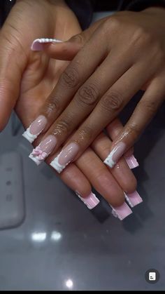 Baddie Medium Nails, Nails For 16 Birthday, White Baddie Nails, Medium French Tip Acrylic Nails, Medium Nails, Hard Nails, Colored Acrylic Nails, Girly Acrylic Nails, French Tip Acrylic Nails