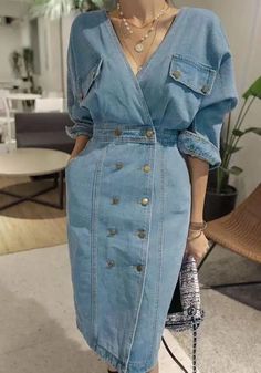 Denim Dress Outfit, Elegant Summer Outfits, Elegant Fashion Outfits, Moda Denim, Modest Dresses Casual, Trendy Summer Outfits, Casual Style Outfits