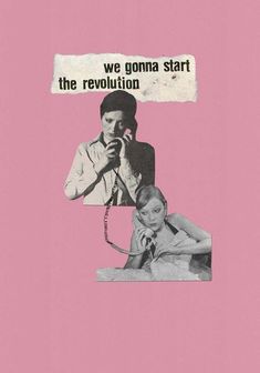 an advertisement for the revolution of women's rights, with two images of people on pink paper