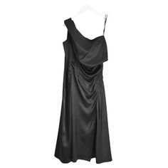 Stunningly slinky Versace black silk double slip dress. Bought for £1475 and unworn. Made from glossy black silk with silk chiffon inner slip, it has asymmetric draped neckline, darted detailing and fared hem. Size IT40/UK8. Measures approx - bust 32", waist 30”, hips 36” and length 43”. Purple Bandage Dress, Navy Lace Dress, Slinky Dress, Versace Couture, Versace Brand, Vintage Versace, Draped Neckline, Dolce Gabbana Dress, Ruched Midi Dress