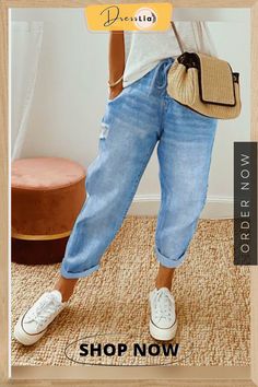 Classic and Comfortable Summer Pants Casual Baggy Mid-rise Pants, Baggy Mid-rise Casual Pants, Casual Non-stretch Tapered Leg Jeans, Casual Non-stretch Ankle-length Jeans, Casual Non-stretch Tapered Leg Bottoms, Casual Tapered Leg Bottoms, Casual Light Wash Non-stretch Pants, Casual Jeans With Elastic Waistband Ankle-length, Casual Non-stretch Mid-rise Pants