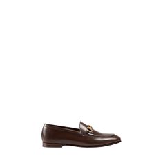 Gucci calfskin leather loafer. 0.5" flat heel. Apron toe. Rounded vamp. Golden bit-strap detail. Smooth outsole. Slip-on style. "Jordaan" is made in Italy. Gucci Luxury Leather Tassel Loafers, Luxury Gucci Leather Tassel Loafers, Luxury Black Gucci Loafers, Gucci Leather Tassel Loafers Slip-on, Elegant Gucci Loafers, Luxury, Gucci Jordaan, Bit Loafers, Leather Loafers, Calf Skin