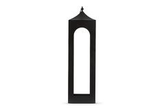 a tall black candle holder on a white background, with the top half turned down