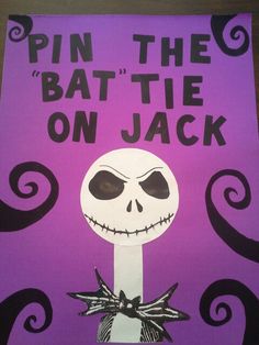 a purple poster with the words pin the battie on jack