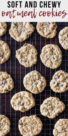 soft and chewy oatmeal cookies on a cooling rack with text overlay