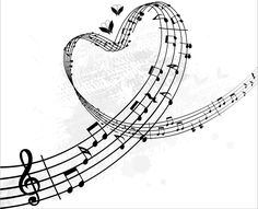 a heart with musical notes in the shape of a treble on a white background