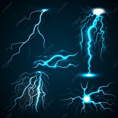 set of lightnings on dark blue background