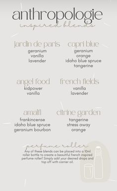 Anthropologie Essential Oil Recipe, Sea Salt Essential Oil Blend, Santal Essential Oil Blend, Westin Hotel Essential Oil Blend, Anthropologie Essential Oil Blend, Anthropologie Diffuser Blend, Essential Oil Perfume Blends, Perfume Blends, Essential Oil Perfumes Recipes