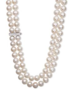 White Cultured Freshwater Pearl (8-1/2mm) and Cubic Zirconia Double Strand Necklace | macys.com Double Strand Necklace, Basic Jewelry, Bride Earrings, Dainty Pendant, Pearl Jewellery, Freshwater Pearl Necklace, Yellow Gold Chain, Freshwater Cultured Pearls, Necklace Online