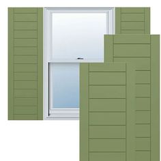 three different types of windows with green shutters