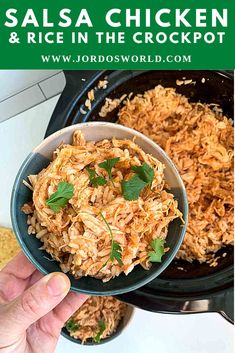 salsa chicken and rice in the crockpot is an easy side dish for any meal