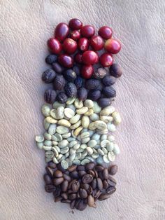 an arrangement of beans and nuts arranged in the shape of a pyramid on a white surface