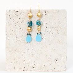 Gift for Mom | Multi Gemstone Earrings | Blue Chalcedony | Aquamarine | Iolite Blue Drop Earrings With Ethical Gemstones, Blue Topaz Briolette Gemstone Earrings, Blue Gemstone Drop Earrings, Turquoise Aquamarine Dangle Earrings, Elegant Chalcedony Earrings With Natural Stones, Blue Aquamarine Gemstone Earrings, Blue Gemstone Accented Drop Earrings, Blue Drop Earrings With Gemstone Accents, Turquoise Briolette Earrings As A Gift