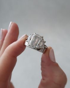 2CT Emerald Cut Three Stone Moissanite Wedding Ring Set Bridal Engagement Set Emerald Princess Cut Ring, Modern Art Deco Engagement Ring, 3 Stone Wedding Band, Wedding Ring Stack Emerald Cut, Three Band Wedding Ring Set, Emerald Cut Three Stone Engagement Ring, 3 Stone Emerald Engagement Rings, Wedding And Engagement Rings Together, Unique Silver Engagement Rings