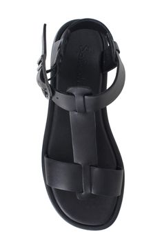 Easy casual style is the name of the game with this versatile sandal featuring smooth leather straps. Adjustable ankle strap with buckle closure Cushioned footbed Leather upper/synthetic lining and sole Imported Casual Footbed Sandals With Ankle Strap And Buckle, Black Leather Strap Sport Sandals, Black Leather Sport Sandals With Strap, Synthetic Slingback Sandals With Ankle Strap And Buckle, Synthetic Ankle Strap Slingback Sandals With Buckle, Modern T-strap Sandals With Buckle Closure And Round Toe, Casual Footbed Sandals With Heel And Ankle Straps, Synthetic Ankle Strap Footbed Sandals With Buckle Closure, Black Sport Sandals With Buckle Closure And Open Heel