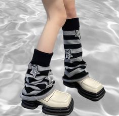 Material: Knit cottonColor: Black white, Black grey, Black red, Brown camel Leg Warmers Aesthetic, Japanese Legs, Knitted Leg Warmers, Harajuku Punk, Y2k Girl, Harajuku Women, Black Stockings, Long Socks, Gothic Lolita