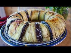 a bundt cake sitting on top of a blue plate