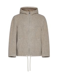 75% Wool, 25% Polyamide Wool Outerwear With Drawstring Hood For Fall, Fall Wool Outerwear With Drawstring Hood, Casual Wool Hooded Jacket For Fall, Casual Spring Wool Outerwear, Casual Wool Outerwear For Spring, Hooded Beige Wool Outerwear, Modern Wool Outerwear For Spring, Spring Workwear Outerwear With Double-lined Hood, Classic Fall Outerwear With Drawstring Hood