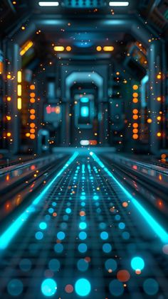 an image of a futuristic hallway with lights