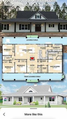 the floor plan for this house is shown in two different colors and features an attached garage