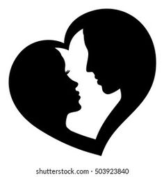 the silhouette of a man and woman kissing in a heart shaped frame on a white background