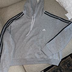 Adidas - Women’s Sweatshirt - Grey Hoodie - Size: Xl - Brand New With Tags Adidas Athleisure Hoodie With Ribbed Cuffs, Casual Hoodie With Three Stripes For Sports Season, Adidas Cotton Sweatshirt In Athleisure Style, Adidas Casual Hoodie With Three Stripes, Casual Adidas Hoodie With Three Stripes, Casual Adidas Hoodie For Sports Season, Cotton Hoodie With Three Stripes And Crew Neck, Adidas Hoodie With Ribbed Cuffs For Sports Season, Adidas Casual Hoodie For Sports Season