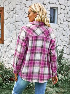 You’ll love our casual vibes of these fall must have lucky one plaid shacket in pink multi that features bust pockets! Style yours with everything from our classic ankle boots or cowgirl boots! Size Guide: Demi is 5’6” tall, and has a 33.45” bust, 26.5” waist, & 35.2” hips. She is wearing a S / US 4 / AU 8. This jacket is true to size. Material: 55% polyester. 35% cotton. 10% Wool. Feature: Functional buttons. Bust pockets. Comfortable. Occasions: Casual. Workwear. Care Instructions: Machine was Plaid Shacket, Fall Must Haves, Casual Workwear, Plaid Fashion, Button Front Shirt, Cowgirl Boots, Pink And Green, Peplum Top, Size Guide