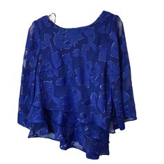 Alex Evenings Women's Missy & Petite Asymmetric Tiered Chiffon Blouse (Size Small) 100% Polyester Imported Pull On Closure Hand Wash Only Color: Royal Print Features: Blouse Size: Womens S Condition: New With Tags New W/ Tags Elegant Blue Blouse For Layering, Blue Flowy Blouse For Party, Elegant Long Sleeve Tops With Overlay, Party Fitted Blouse With Overlay, Fitted Party Blouse With Overlay, Spring Party Tops With Overlay, Elegant Party Blouse With Overlay, Elegant Spring Blouse With Overlay, Blue Chiffon Blouse For Party