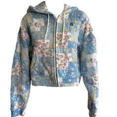 Teddy Fresh Floral Quilt Patchwork Cropped Hooded Jacket. Full Zip, Hooded 100% Cotton Size 2xl Quilted, Cropped New With Tags Spring Cotton Hooded Jacket, Spring Cotton Hooded Jacket With Long Sleeves, Blue Patchwork Hooded Hoodie, Long Sleeve Cotton Hooded Jacket For Spring, Cotton Hooded Jacket With Long Sleeves For Spring, Cotton Long Sleeve Hooded Jacket For Spring, Blue Hooded Hoodie With Patchwork, Blue Patchwork Hoodie For Fall, Spring Patchwork Long Sleeve Hoodie